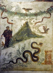 Dionysos in Trauben vor dem Vesuv - Fresko aus Pompeji, Casa del Centenario - Neapel, Nationales Archäologisches Museum