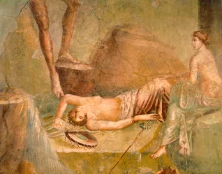 Fresko, das eine schlafende Mänade darstellt, aus dem Haus des Citharisten, Pompeji, Kampanien, Römische Zivilisation