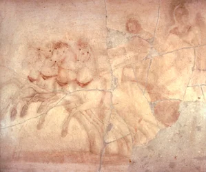 Fresko, das einen Wagen mit Wagenlenker darstellt, aus Herculaneum, Römische Zivilisation