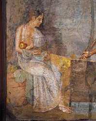 Fresko, das eine Mutter zeigt, die ihr Baby stillt, aus Pompeji