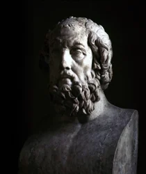 Imaginäres Porträt des blinden Homer. Reproduktion der hellenistischen Zeit einer Büste aus dem 2. Jahrhundert v. Chr. Musée du Louvre Paris
