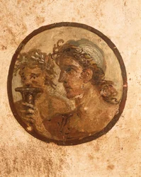 Italien, Provinz Neapel, Region Kampanien, Pompeji, Haus des Loreio Tiburtino, Detail eines Freskos, das Athleten darstellt