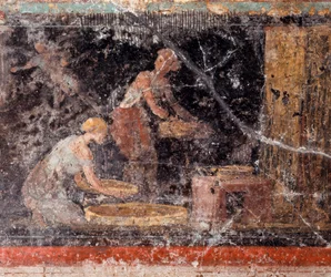 Römische Kunst: Frauen bei der Hausarbeit, vom Fries des Raumes C, Villa Farnesina, Rom, Museo Nazionale Romano