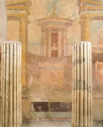Wandmalerei im zweiten pompejanischen Stil, aus dem Haus des Labyrinths, Pompeji, Kampanien, römische Zivilisation