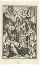 Allegorisches Frontispiz mit Porträt von Wilhelm III. (Reise seiner britischen Majestät in die Niederlande)