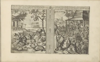 Bäume, Tiere und Nüsse; Verehrung von Götterbildern