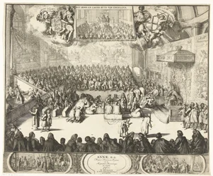Sitzung des Unterhauses mit Königin Anna auf dem Thron, 1702