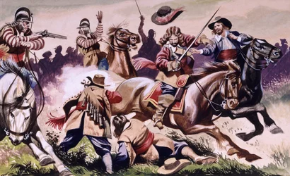 Schlachtenszene des Englischen Bürgerkriegs aus Die Kinder des Neuen Waldes