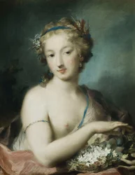 Flora, Halbfigur, hält Pflaumen