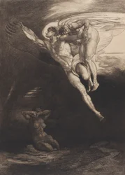 Luzifer trägt Kain in den endlichen Raum hinauf, aus Acht Radierungen zu Byrons „Kain“, ..., 1919-1920.