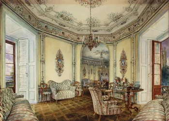 Innenansicht eines Salons des Schlosses Obertwaltersdorf