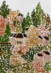 Herbstliches Dorf am Hang