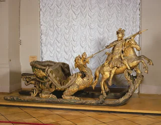 Karnevalsschlitten mit der Figur des St. Georg (Holz & Blattgold)