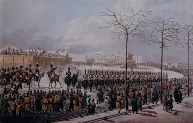 Der Aufstand der Dekabristen auf dem Senatsplatz in St. Petersburg am 14. Dezember 1825