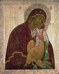 Die Yakhroma Madonna der Demut, russische Ikone, möglicherweise Schule von Pskov
