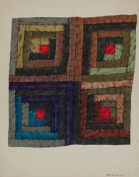 Blockhütten-Quilt, ca. 1937