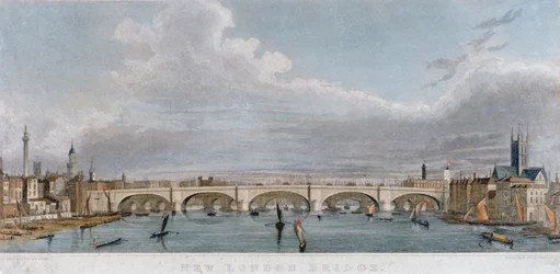 Ansicht der London Bridge von Westen mit Booten auf der Themse