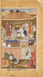 Krishna, in der Gestalt von Indra, berät einen König, 1598