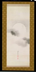 Hängerolle, die den Herbstmond darstellt, aus einem Triptychon der drei Jahreszeiten, Japanisch, frühes 19. Jahrhundert