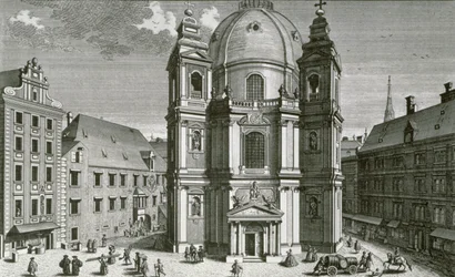 Ansicht der Peterskirche, Wien, gestochen von Johann Bernard Hattinger