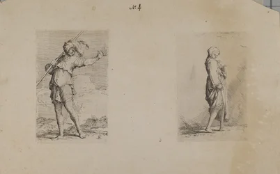 (Figurinenserie) Stehender Mann mit gefiedertem Kopfschmuck