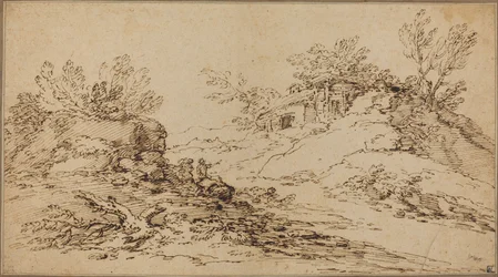 Felsige Landschaft mit einem rustikalen Haus