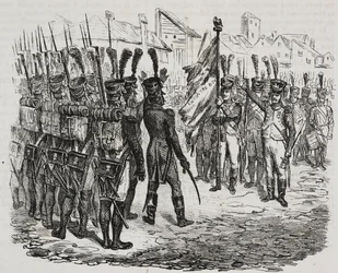 Flagge des 84. Regiments, Lithographie von Salvatore Puglia aus der Geschichte Napoleons von Cesare Malpica