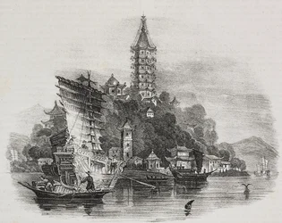 Kin-Chan, Goldener Berg, China, Lithographie von Salvatore Puglia aus Poliorama Pittoresco, Nr. 21, 28. Dezember