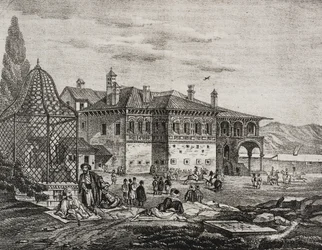 Grab von Ali Pacha in Joannina, Griechenland, Lithographie von Salvatore Puglia aus Poliorama Pittoresco, Nr. 8, 28. September