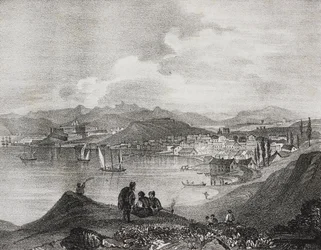 Ansicht von Korfu vom Mount Oliveto, Ionische Inseln, Griechenland