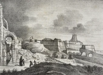 Ansicht von Crotone, Kalabrien, Italien, Lithographie von Salvatore Puglia aus Poliorama Pittoresco, Nr. 51, 29. Juli