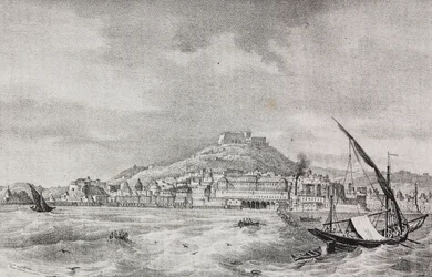 Ansicht von Neapel vom Meer aus, Kampanien, Italien, Lithographie von Salvatore Puglia aus Poliorama Pittoresco, Nr. 2, 17. August