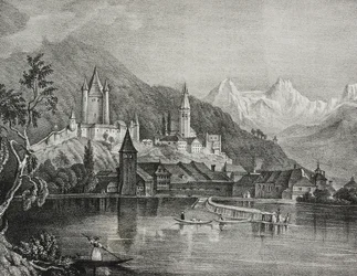 Ansicht von Thun, Kanton Bern, Schweiz, Lithographie von Salvatore Puglia