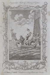 Der Herzog von Suffolk wird in einem langen Boot in der Nähe von Dover enthauptet (Stich)