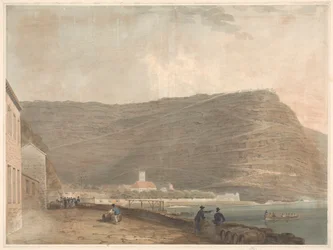 Englische Küstensiedlung umgeben von Bergen