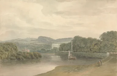 Flusslandschaft mit einem unbekannten Landhaus