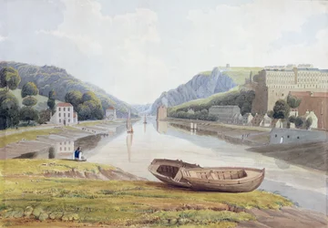 Blick hinunter auf den Avon mit Hotwells und Clifton, um 1825