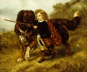 Master Egerton Macdona mit seinem Bernhardinerhund Tell
