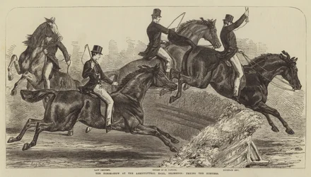 Die Pferdeschau in der Agricultural Hall, Islington, die Jäger testen