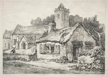 Eine Serie antiker Gebäude und ländlicher Hütten im Norden Englands: Ayton, 1821