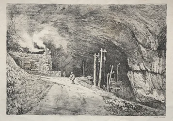 Eine Serie antiker Gebäude und ländlicher Cottages im Norden Englands: Peak Cavern, 1821
