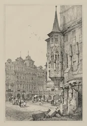 Faksimiles von Skizzen aus Flandern und Deutschland: Rathaus, Prag