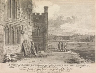 Ansicht des neuen Turms und eines Teils des großen Küchenfensters von Arundel Castle, Sussex (veröffentlicht von J. Sewell); Seite 13 (Band Eins)