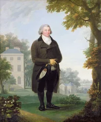 Gentleman im Garten seines Hauses, ca. 1800-10