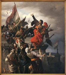 Das Opfer von Titusz Dugovics (? -1456). Ungarischer Nationalheld, der sich während der Belagerung von Belgrad durch das Osmanische Reich auszeichnete. Gemälde von Sandor Wagner (1838-1919)