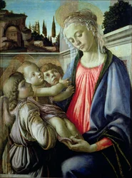 Madonna und Kind mit Engeln (Tempera auf Holz)