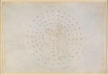 Die Göttliche Komödie, Paradiso VII. Zweite Planetensphäre (Himmel des Merkur): Beatrice führt Dante in diffizile Fragen der göttlichen Gerechtigkeit ein sowie der menschlichen Erbschuld und der Erlösung durch den Tod Christi