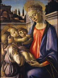 Die Jungfrau und das Kind mit zwei Engeln, ca. 1470