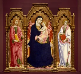 Madonna und Kind mit den Heiligen Jakobus Major und Johannes dem Evangelisten, Altarbild
