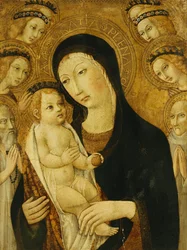 Die Madonna und das Kind mit den Heiligen Antonius Abt und Bernhardin von Siena, umgeben von Engeln